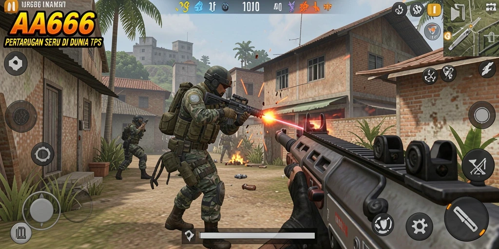 Screenshot gameplay AA666 yang menampilkan aksi pertempuran seru dalam TPS.