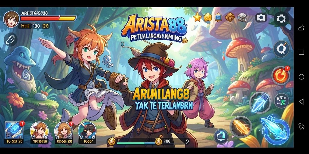 Screenshot gameplay ARISTA88 menampilkan aksi seru dan karakter anime ikonik.