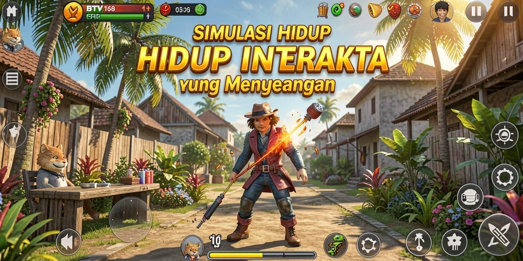 Screenshot gameplay BTV168 menunjukkan interaksi karakter dalam simulasi.