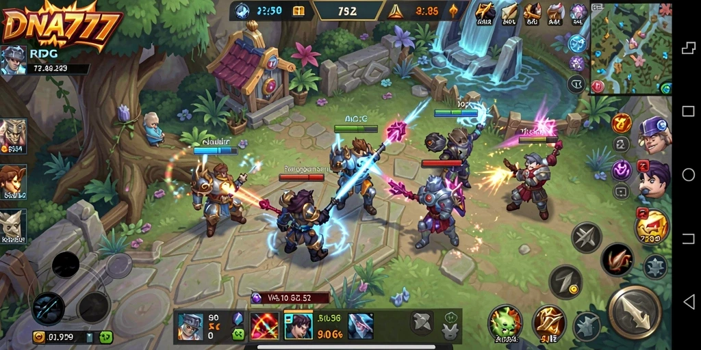 Screenshot gameplay RPG DNA777 yang menampilkan pertempuran epik.