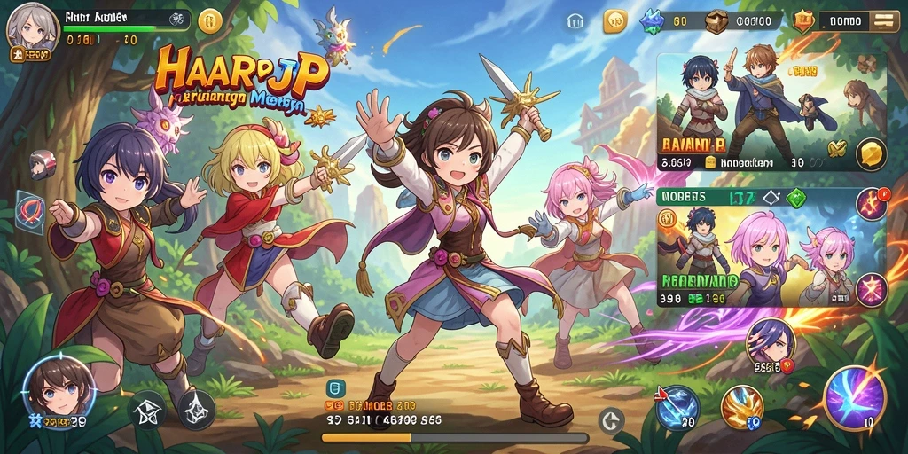 Tangkapan layar gameplay <strong>HARAPJP</strong> menunjukkan aksi seru dan karakter Anime yang menawan.