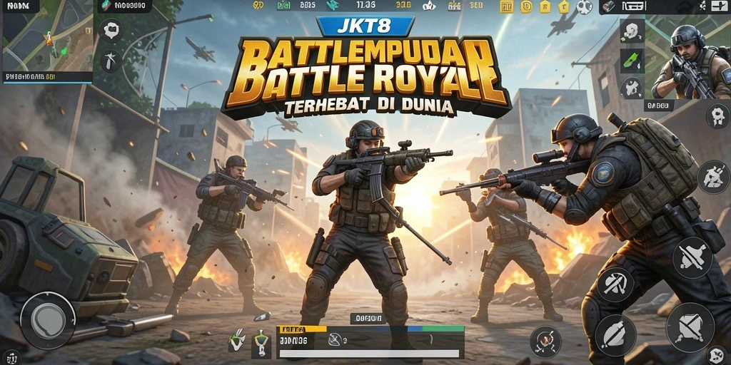 Tampilan gameplay mendebarkan di JKT8, aksi pertempuran yang intens.