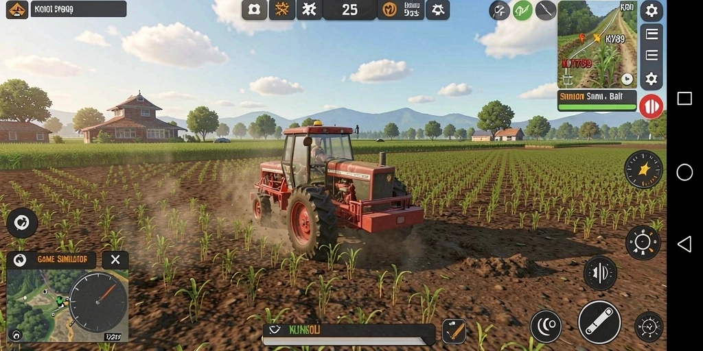Screenshot menunjukkan lahan pertanian subur dan aktivitas bercocok tanam.