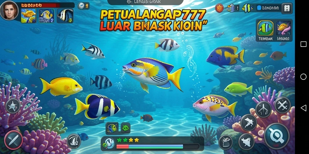 Tampilan gameplay seru di LENGKAP777 dengan banyak pilihan ikan dan senjata.