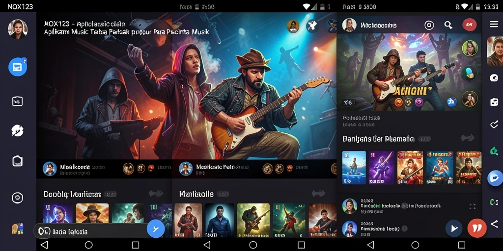 Tampilan screenshot utama NOX123 menampilkan antarmuka pengguna yang menarik untuk game Music.