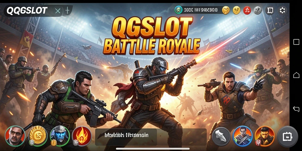 Screenshot gameplay <strong>QQSLOT</strong> menampilkan aksi seru Battle Royale.