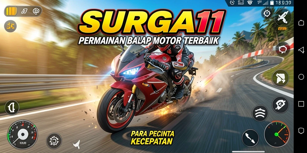 Gameplay menegangkan dengan motor balap di lintasan yang menantang.