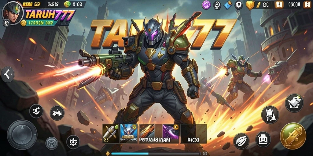 Tampilan gameplay TARUH777 dengan aksi menegangkan dan karakter yang dinamis.