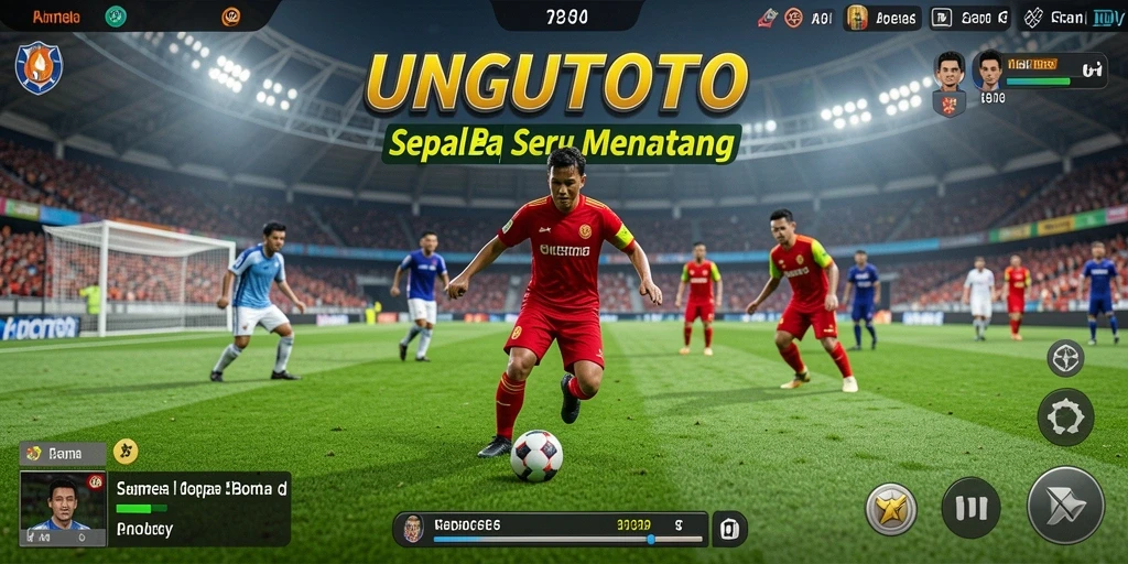 Screenshot gameplay UNGUTOTO yang menunjukkan aksi sepak bola mendebarkan.