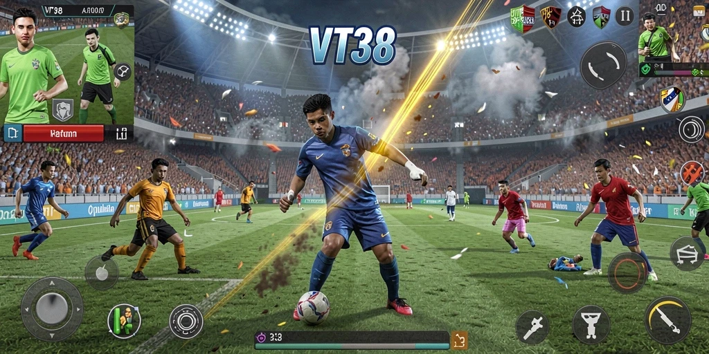 Screenshot VT38 menampilkan aksi pertandingan olahraga yang intens.