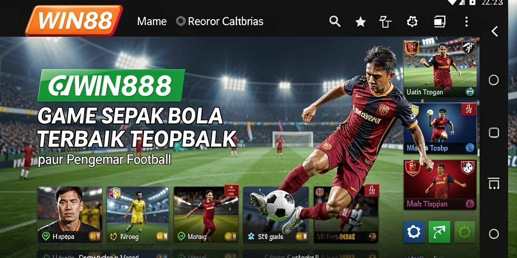 Tampilan gameplay mendebarkan di lapangan sepak bola virtual.